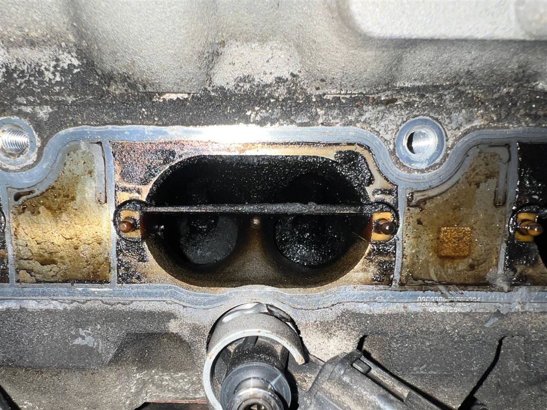 Intake valves caked in carbon before walnut blasting